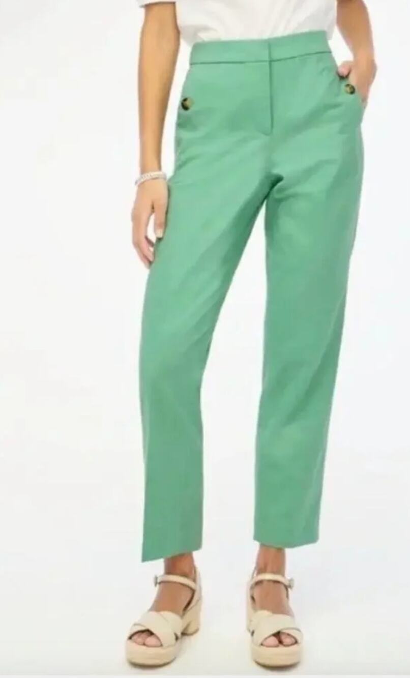 J.Crew Factory Petite Linen Blend Pants Green 2P BO903
